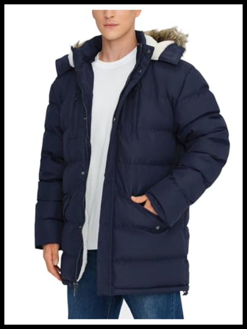 Men's Water Resistant Quilted Parka Jacket Fleece Lined Hooded Winter Coat